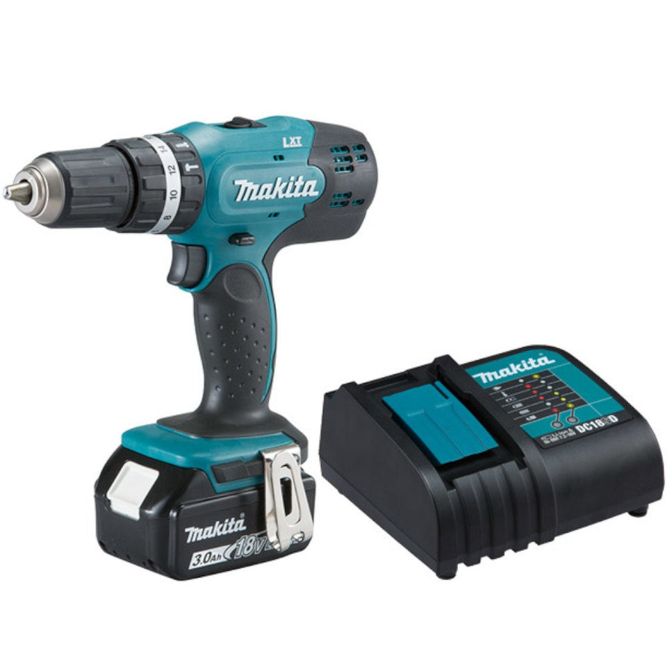 KIT PARAFUSADEIRA/FURADEIRA DE IMPACTO E ASPIRADOR DE PÓ 18V COM 1 BATERIA 3.0AH E CARREGADOR KITDHP453+DCL MAKITA