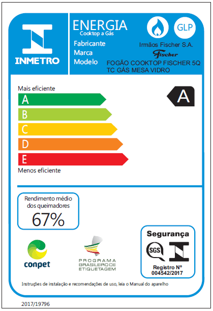 FOGÃO COOKTOP 5Q TC GÁS MESA VIDRO 1743(5733) BIVOLT FISCHER