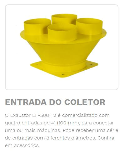 EXAUSTOR DE PÓ EF-500T2 04 ENTRADAS VAZÃO DE 85 M³ 380V TRIFÁSICO 01010713 INMES