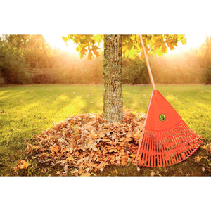 VASSOURA PLÁSTICA PARA JARDIM COM CABO DE MADEIRA 26 DENTES 77855761 TRAMONTINA