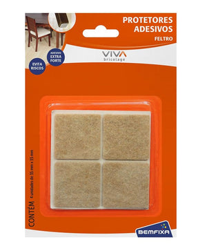 FELTRO QUADRADO MARROM 35X35MM 04 PEÇAS 9340 BEMFIXA