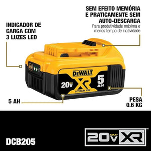 KIT 2 BATERIAS + CARREGADOR + BOLSA 20V DCB205C2K DEWALT