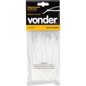 ABRAÇADEIRA DE NYLON BRANCO 10CM COM 100 PEÇAS 2815100100 VONDER