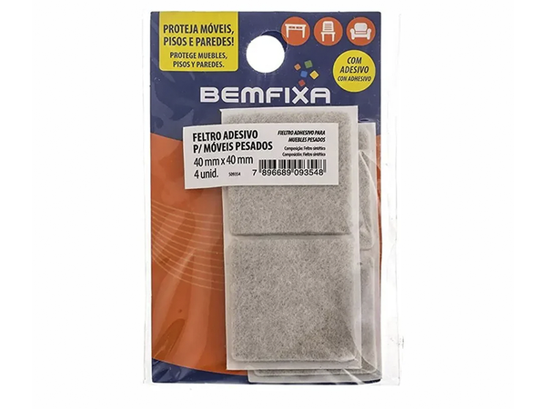 FELTRO QUADRADO BEGE 40X40MM COM 4 PRÇAS 9354 BEMFIXA