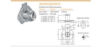 FECHADURA DE GAVETA ART.8610/22 CROMADA PAPAIZ