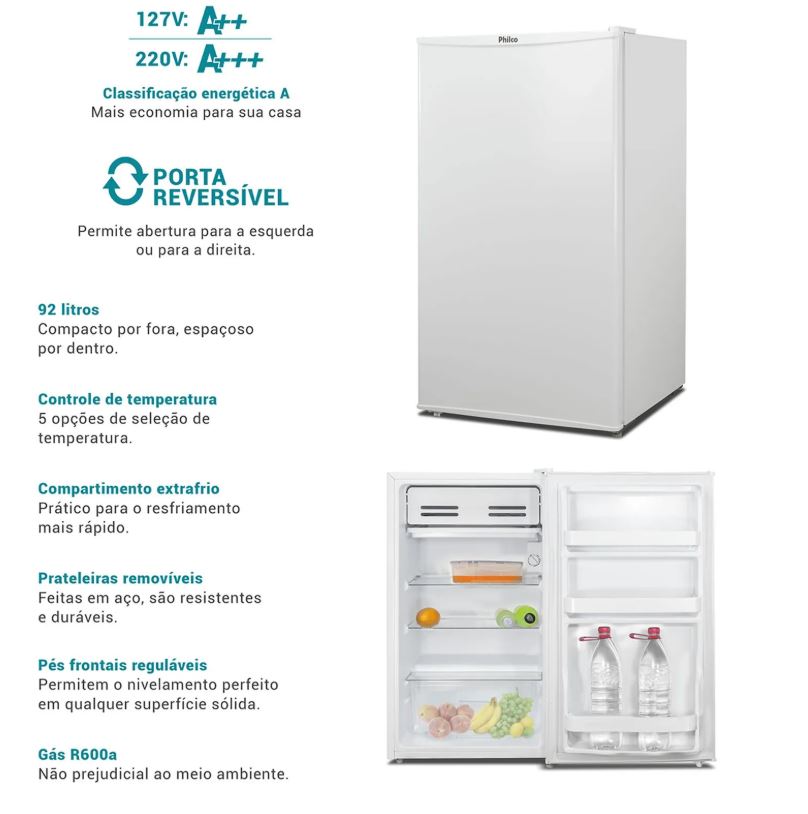 FRIGOBAR 93LTS BRANCO 6 NÍVEIS DF AJUSTE 220V PHILCO