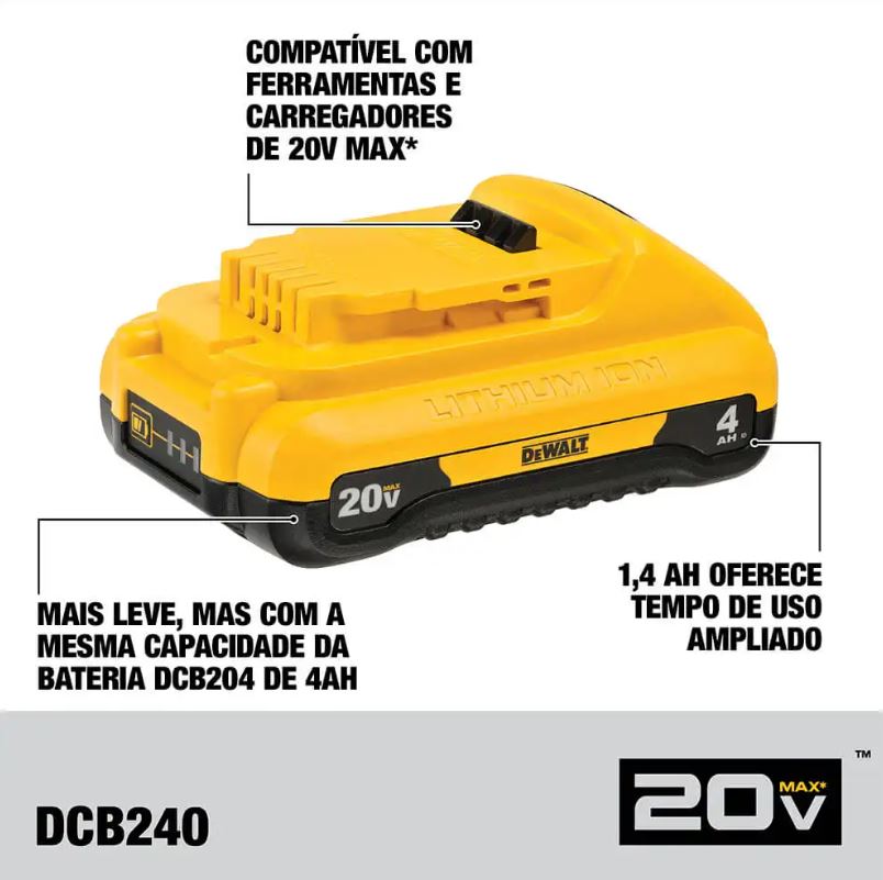 BATERIA ÍON LÍTION 20V MAX 4.0AH COMPACT DCB240-B3 DEWALT
