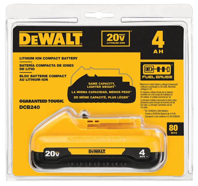 BATERIA ÍON LÍTION 20V MAX 4.0AH COMPACT DCB240-B3 DEWALT