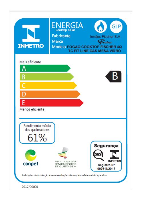 FOGÃO COOKTOP FISCHER A GÁS 4Q TRIPLA CHAMA FIT LINE MESA DE VIDRO BIVOLT 26299.57078