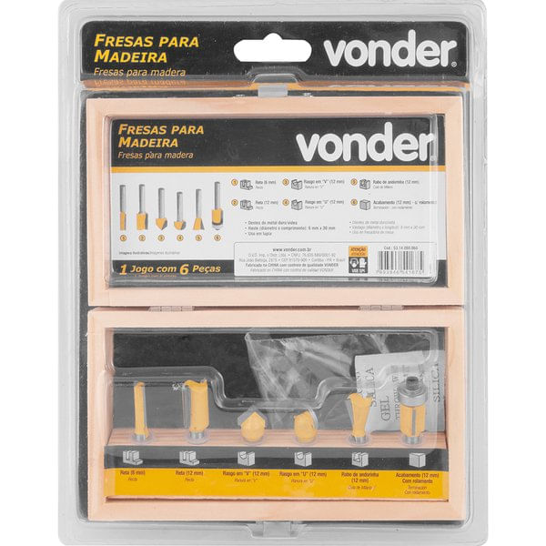 JOGO DE FRESAS PARA MADEIRA COM 6 PEÇAS 53.14.060.060 VONDER
