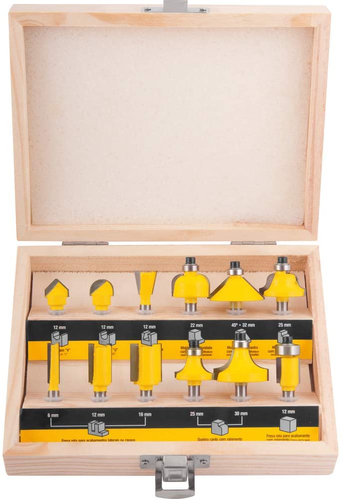 JOGO DE FRESAS PARA MADEIRA COM 12 PEÇAS 53.14.120.120 VONDER