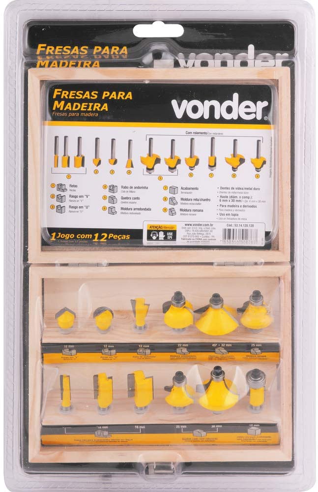 JOGO DE FRESAS PARA MADEIRA COM 12 PEÇAS 53.14.120.120 VONDER