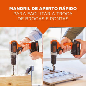 PARAFUSADEIRA/FURADEIRA DE IMPACTO 20V ÍON LÍTIO BCD704C1-BR 2 VELOCIDADES BLACK+DECKER