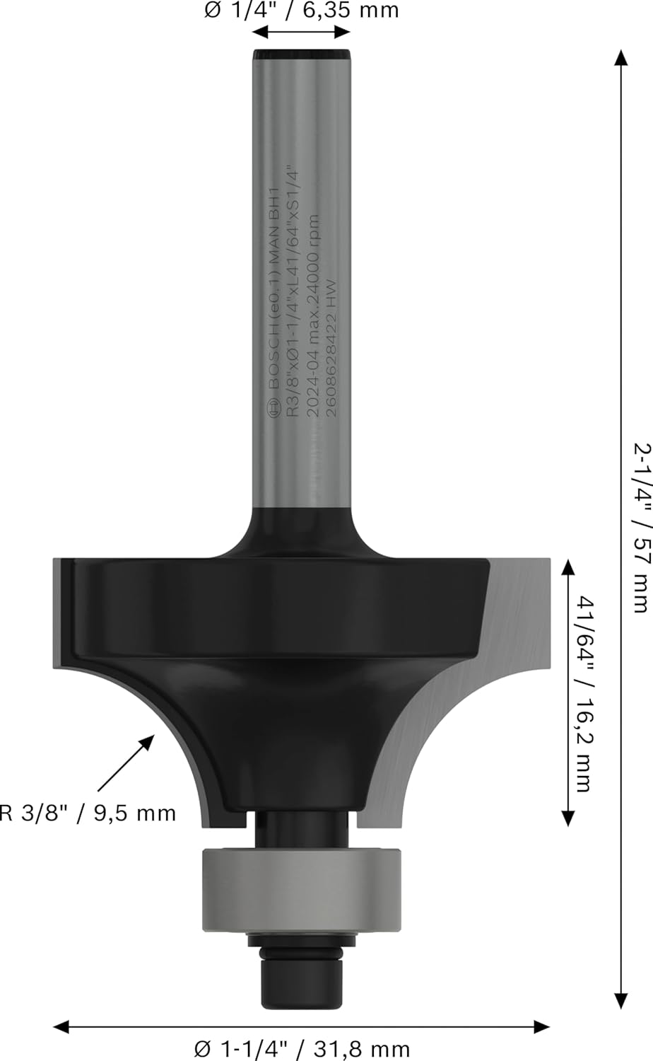 FRESA BORDA DECORATIVA 38MM HASTE 6MM COM ROLAMENTO 2608628458 BOSCH