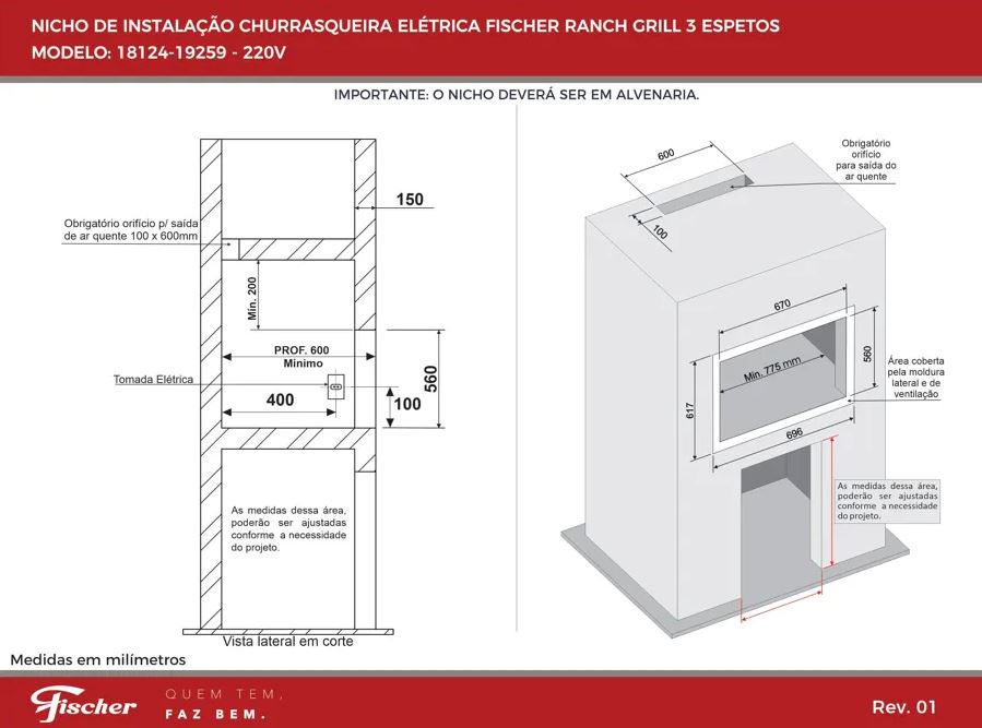 CHURRASQUEIRA ELÉTRICA FISCHER RANCH GRILL 3 ESPETOS