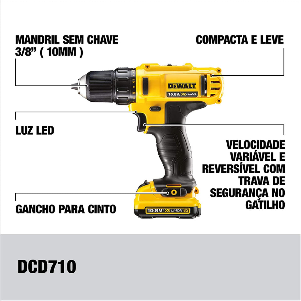 PARAFUSADEIRA/FURADEIRA 3/8" 12V MÁX ION-LÍTIO DCD710D2-BR DEWALT