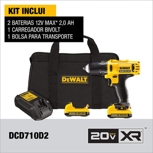PARAFUSADEIRA/FURADEIRA 3/8" 12V MÁX ION-LÍTIO DCD710D2-BR DEWALT