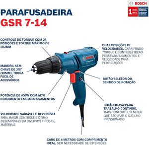 PARAFUSADEIRA / FURADEIRA GSR 7-14E 06014470E0 400W 220V BOSCH