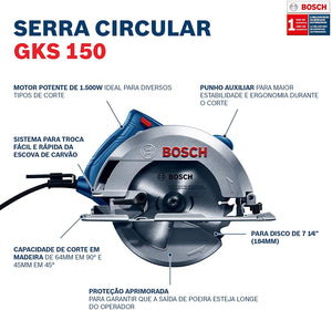 SERRA CIRCULAR 7' 1/4" GKS150 1.500W COM BOLSA 06016B30E2 220V BOSCH