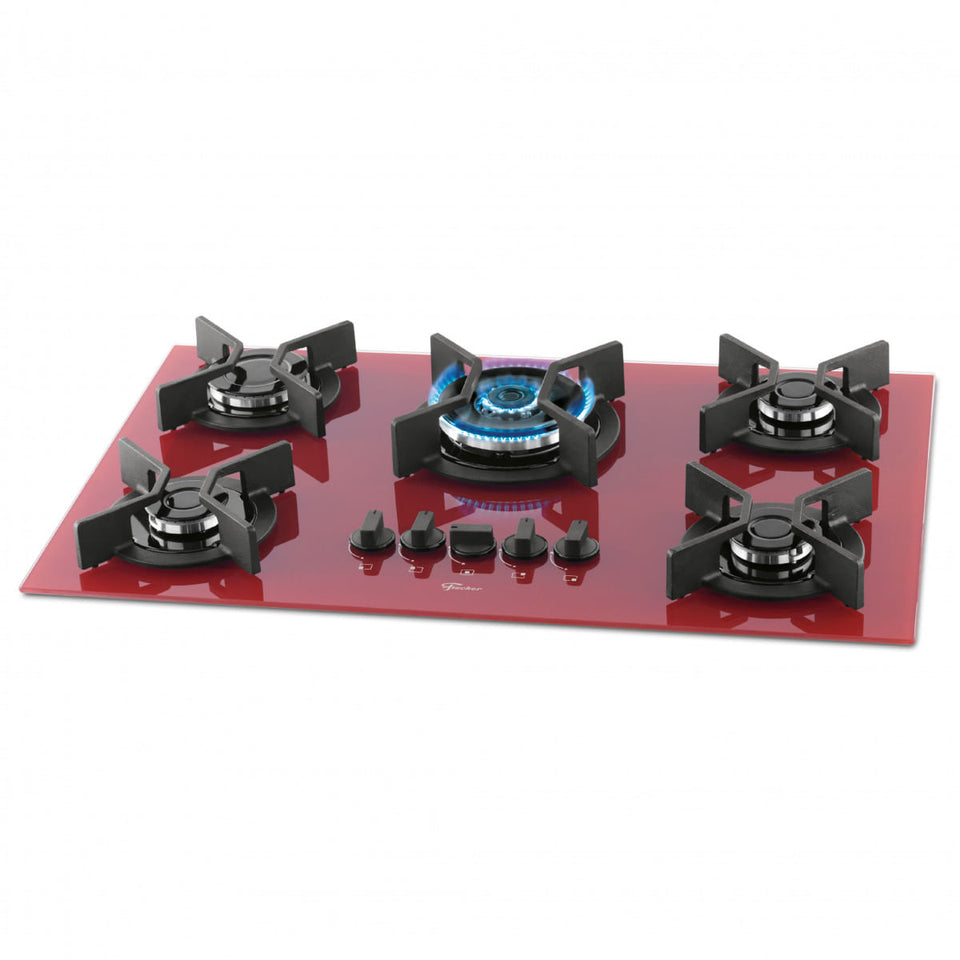 FOGÃO COOKTOP 5Q TC INFINITY GÁS MESA VIDRO VERMELHO ROUGE 26298(62471) BIVOLT FISCHER