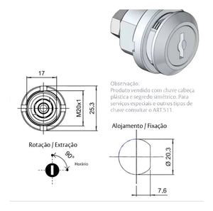 CILINDRO ARTICULADO 5110 CROMADO COM LINGUETA 02511041CR8 PAPAIZ