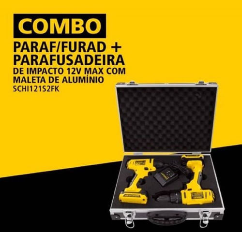 KIT PARAFUSADEIRA / FURADEIRA DE IMPACTO 3/8 12V SCHI121S2FK-BR COM MALETA STANLEY