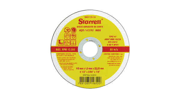 DISCO DE CORTE 115X1MM DAC115-14 STARRETT