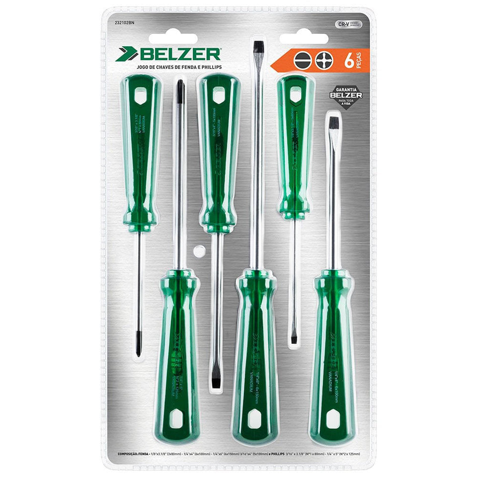 JOGO DE CHAVE FENDA/PHILLIPS BELZER COM 6 PEÇAS 232102BN