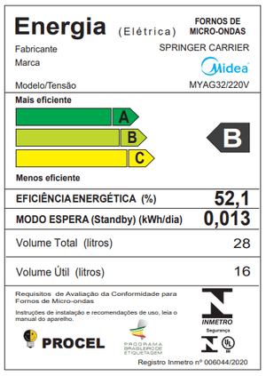 FORNO MICRO-ONDAS EMBUTIR MYAG32 28LT 220V MIDEA