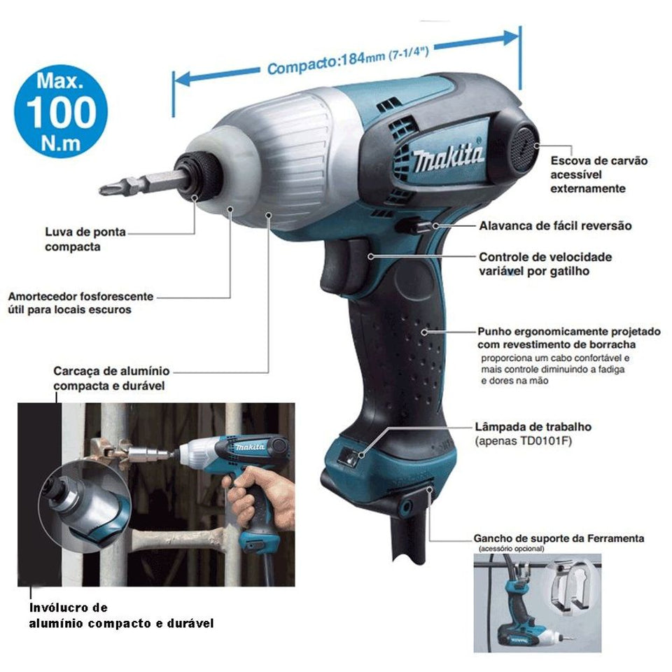 PARAFUSADEIRA DE IMPACTO 1/4'' TD0101 230W 220V MAKITA