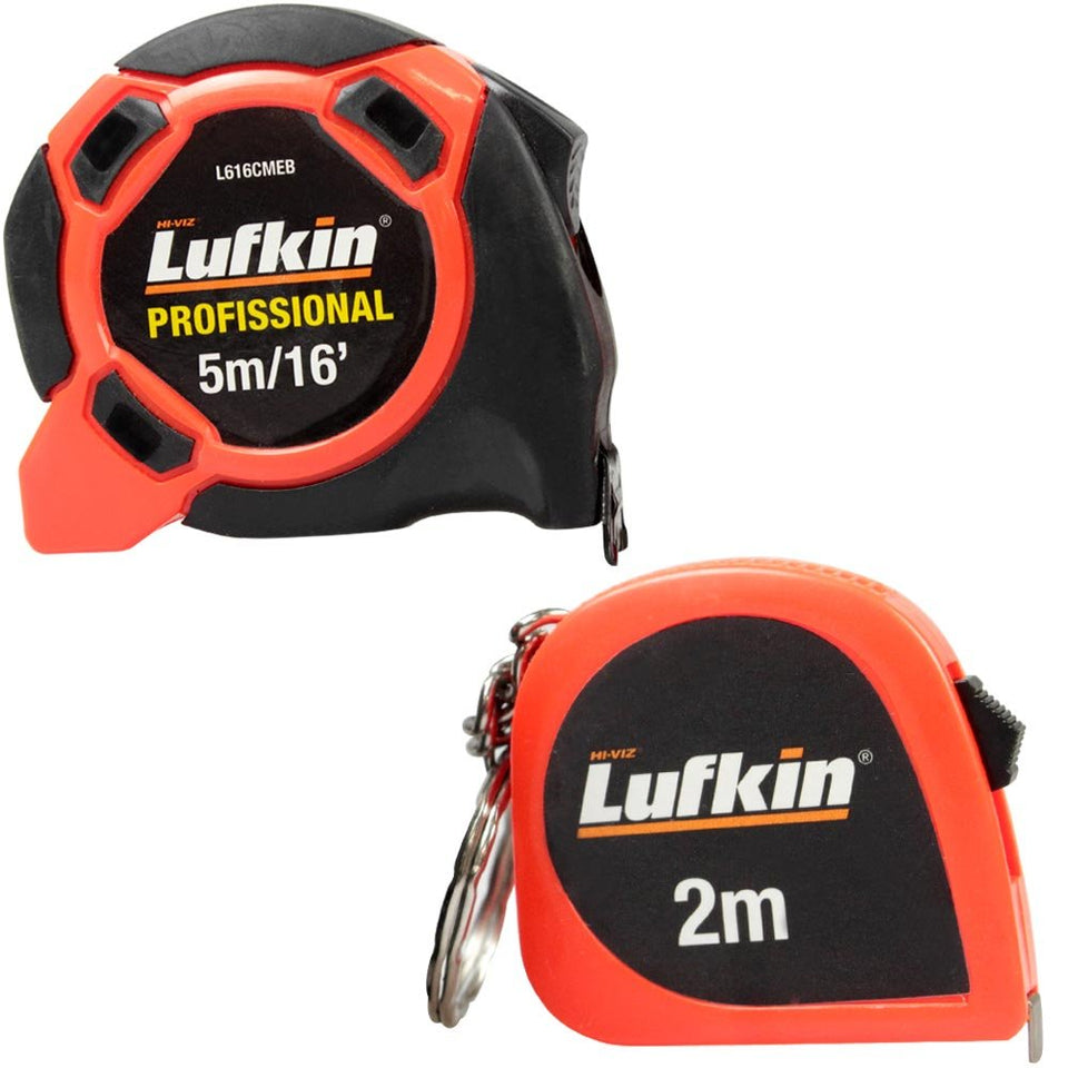 TRENA LUFKIN COM FITA DE AÇO DE 5 METROS COM TRAVA + MINI TRENA L616CMEB