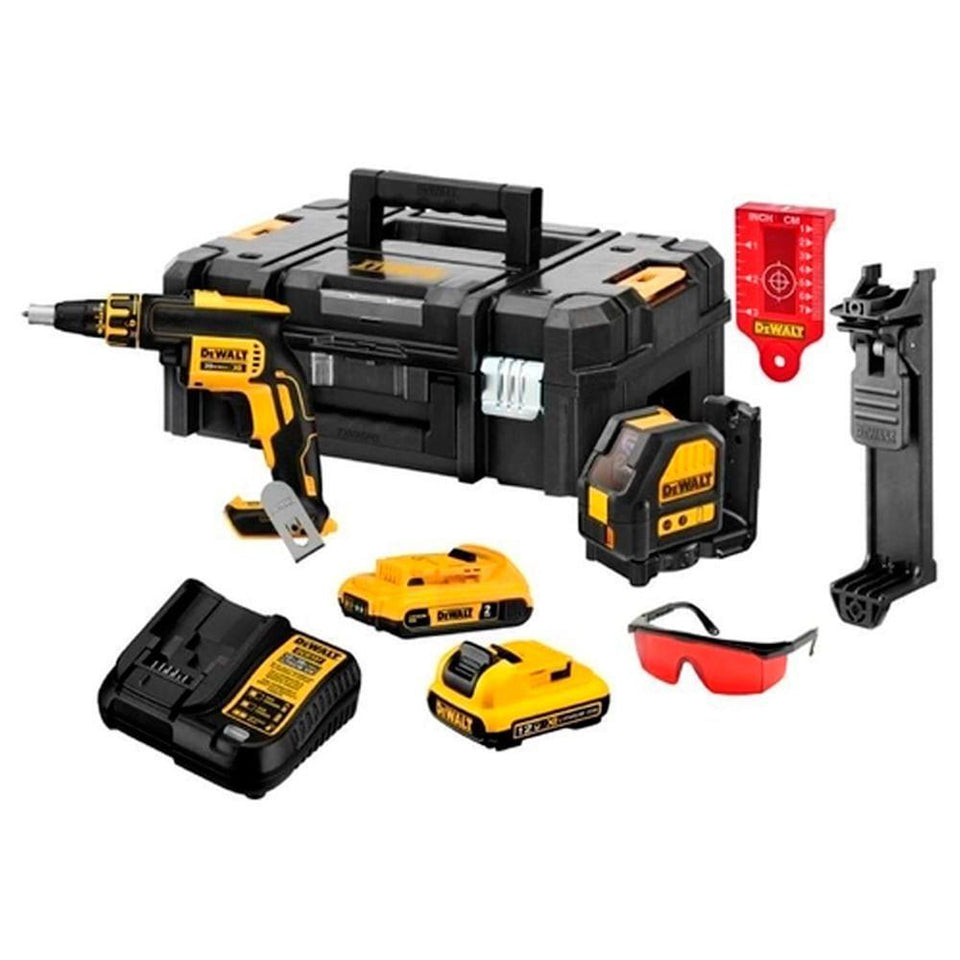 KIT PARAFUSADEIRA P/DRYWALL 20V MAX DCF620B + NIVEL LASER DCE088K REF. DCK246D2T DEWALT