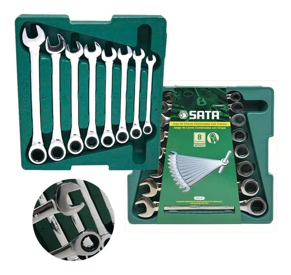JOGO DE CHAVE COMBINADA COM CATRACA SATA COM 8 PEÇAS ST08008SJ