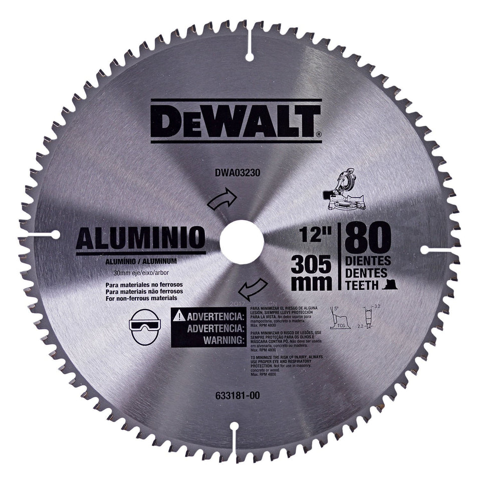 DISCO DE SERRA CIRCULAR 12" 305X30MM 80 DENTES PARA ALUMÍNIO DWA03230 DEWALT