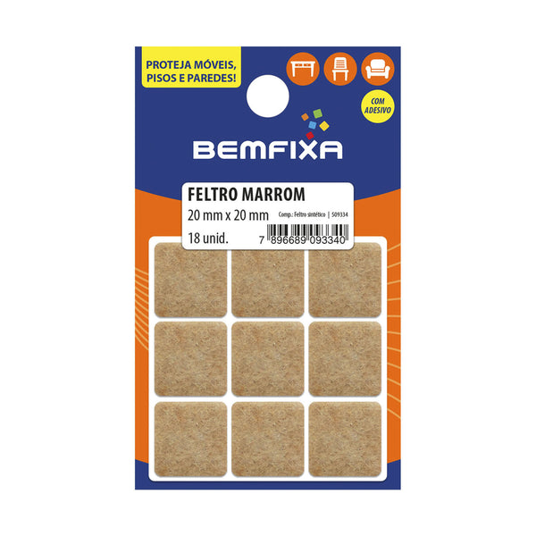 FELTRO QUADRADO MARROM 20X20MM 18 PEÇAS 9334 BEMFIXA