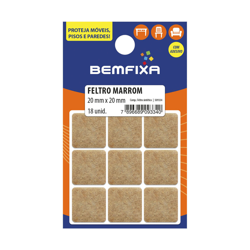 FELTRO QUADRADO MARROM 20X20MM 18 PEÇAS 9334 BEMFIXA