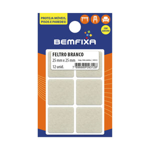 FELTRO QUADRADO BRANCO 25X25 12 PEÇAS 9312 BEMFIXA