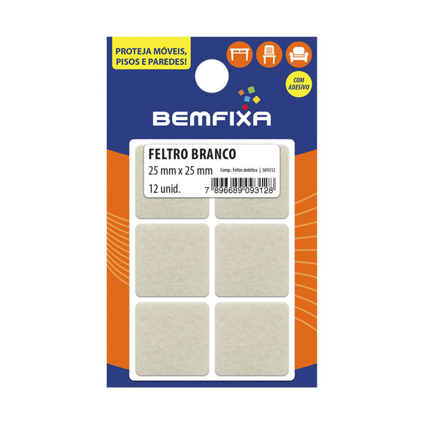 FELTRO QUADRADO BRANCO 25X25 12 PEÇAS 9312 BEMFIXA