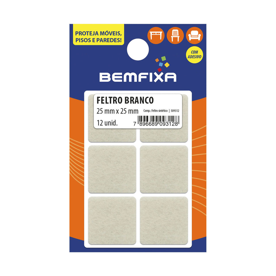 FELTRO QUADRADO BRANCO 25X25 12 PEÇAS 9312 BEMFIXA