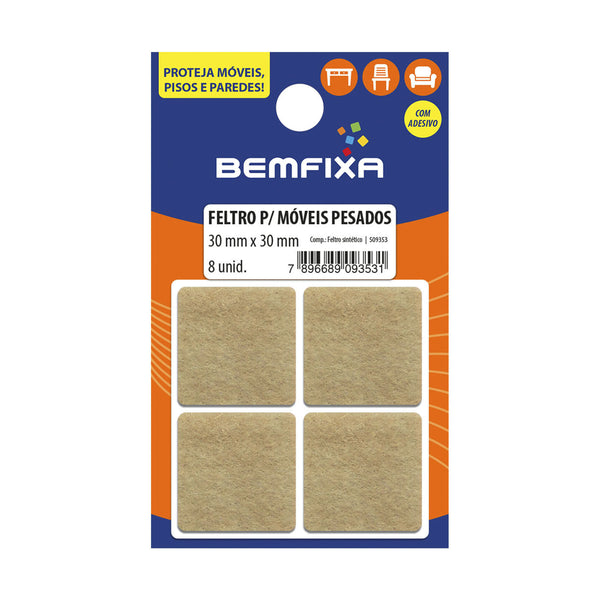 FELTRO QUADRADO BEGE 30X30MM 08 PEÇAS 9353 BEMFIXA