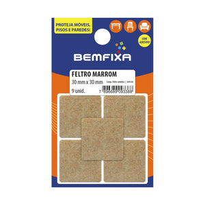 FELTRO QUADRADO MARROM 30X30MM 09 PEÇAS 9338 BEMFIXA