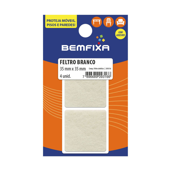 FELTRO QUADRADO BRANCO 35X35 04 PEÇAS 9316 BEMFIXA