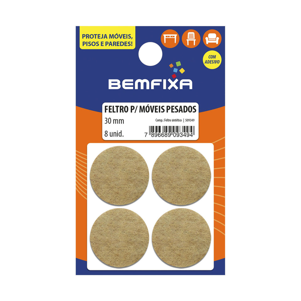 FELTRO REDONDO BEGE 30MM 08 PEÇAS 9349 BEMFIXA