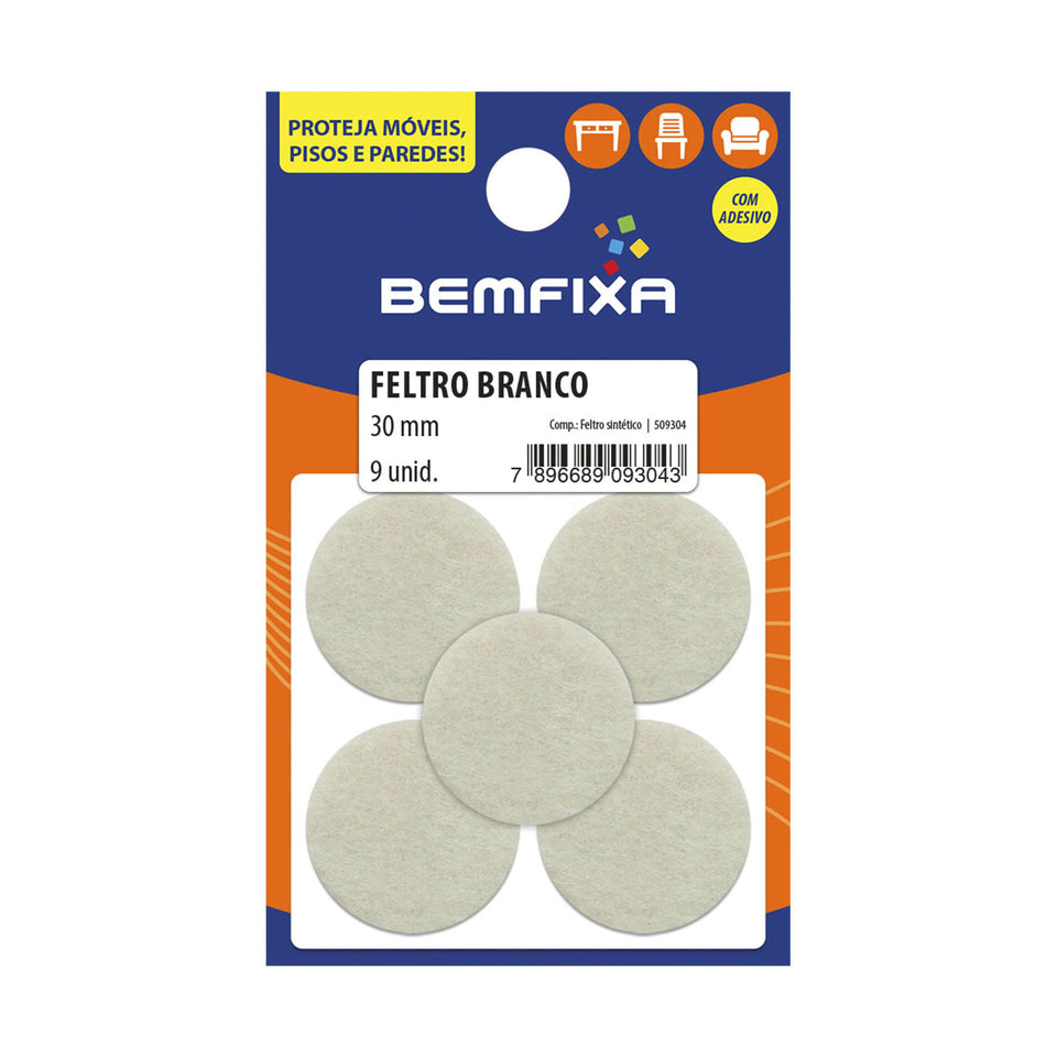 FELTRO REDONDO BRANCO 30MM 09 PEÇAS 9304 BEMFIXA