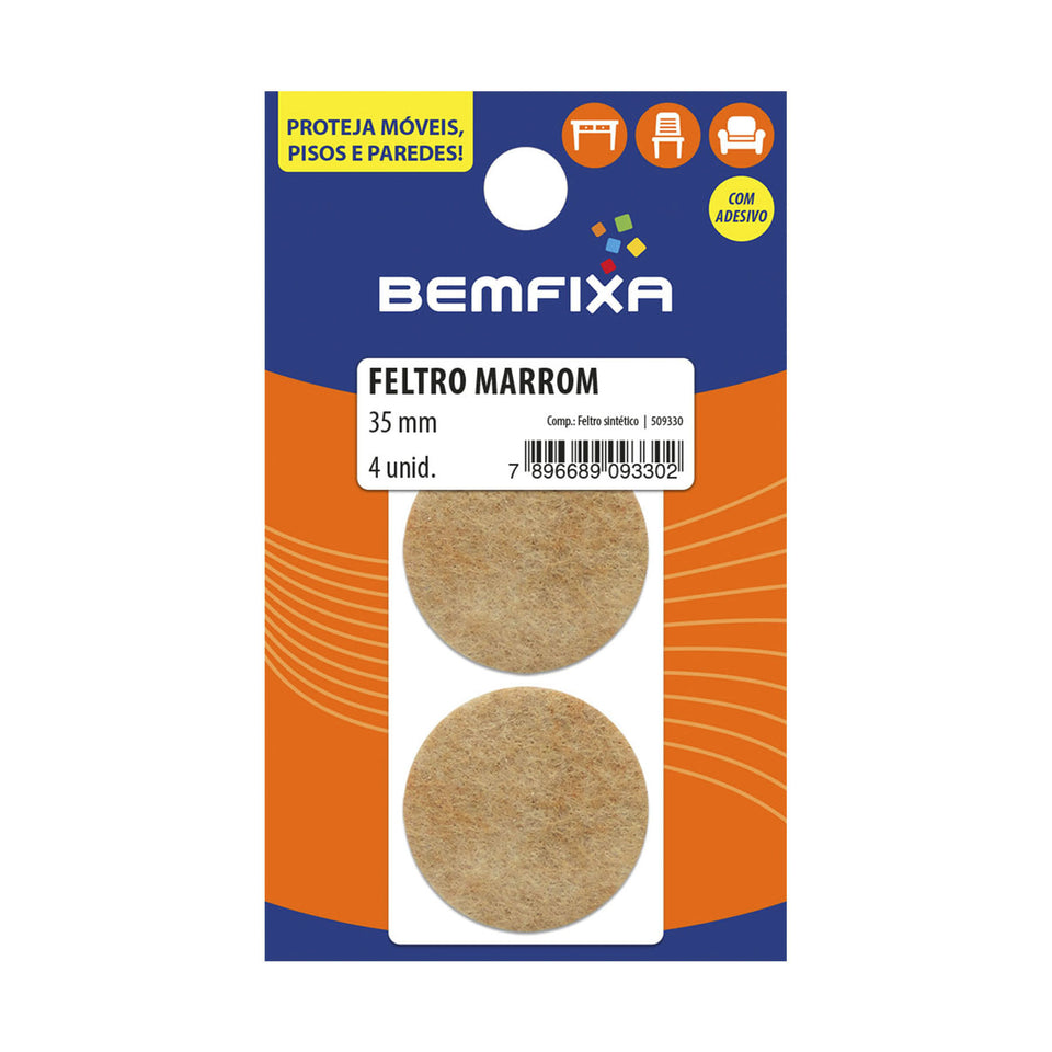 FELTRO REDONDO MARROM 35MM 04 PEÇAS 9330 BEMFIXA