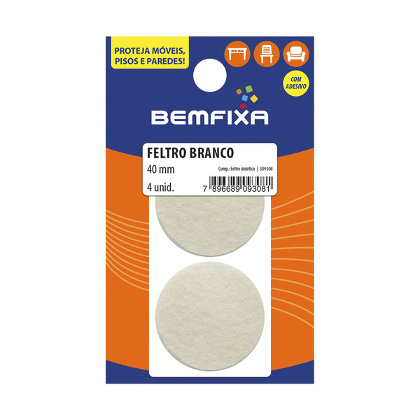 FELTRO REDONDO BRANCO 40MM 04 PEÇAS  9308 BEMFIXA