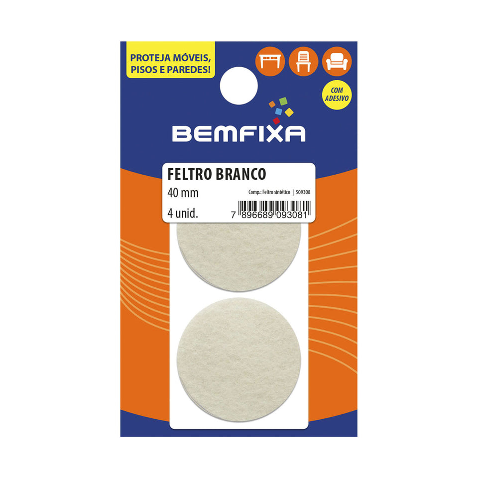 FELTRO REDONDO BRANCO 40MM 04 PEÇAS  9308 BEMFIXA