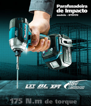 PARAFUSADEIRA DE IMPACTO 18V DTD170RFE COM CARREGADOR 2 BAT. E MALETA MAKITA