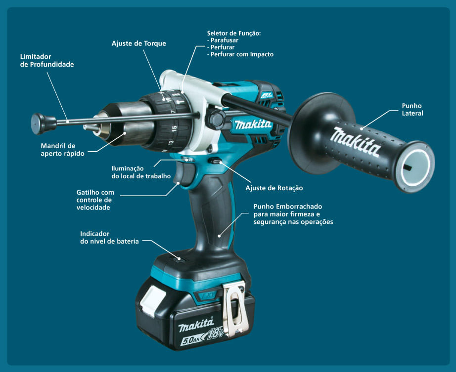 PARAFUSADEIRA/FURADEIRA DE IMPACTO 18V DHP481RFE MAKITA