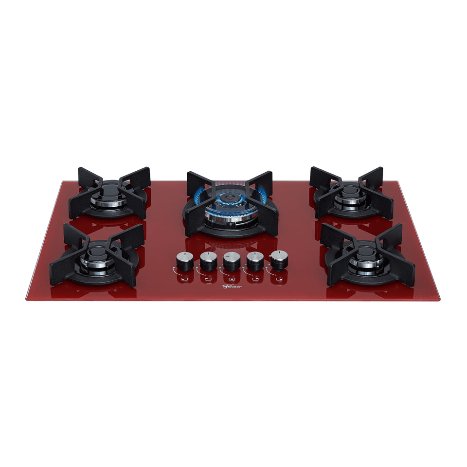 FOGÃO COOKTOP 5Q TC INFINITY GÁS MESA VIDRO VERMELHO ROUGE 26298(62471) BIVOLT FISCHER